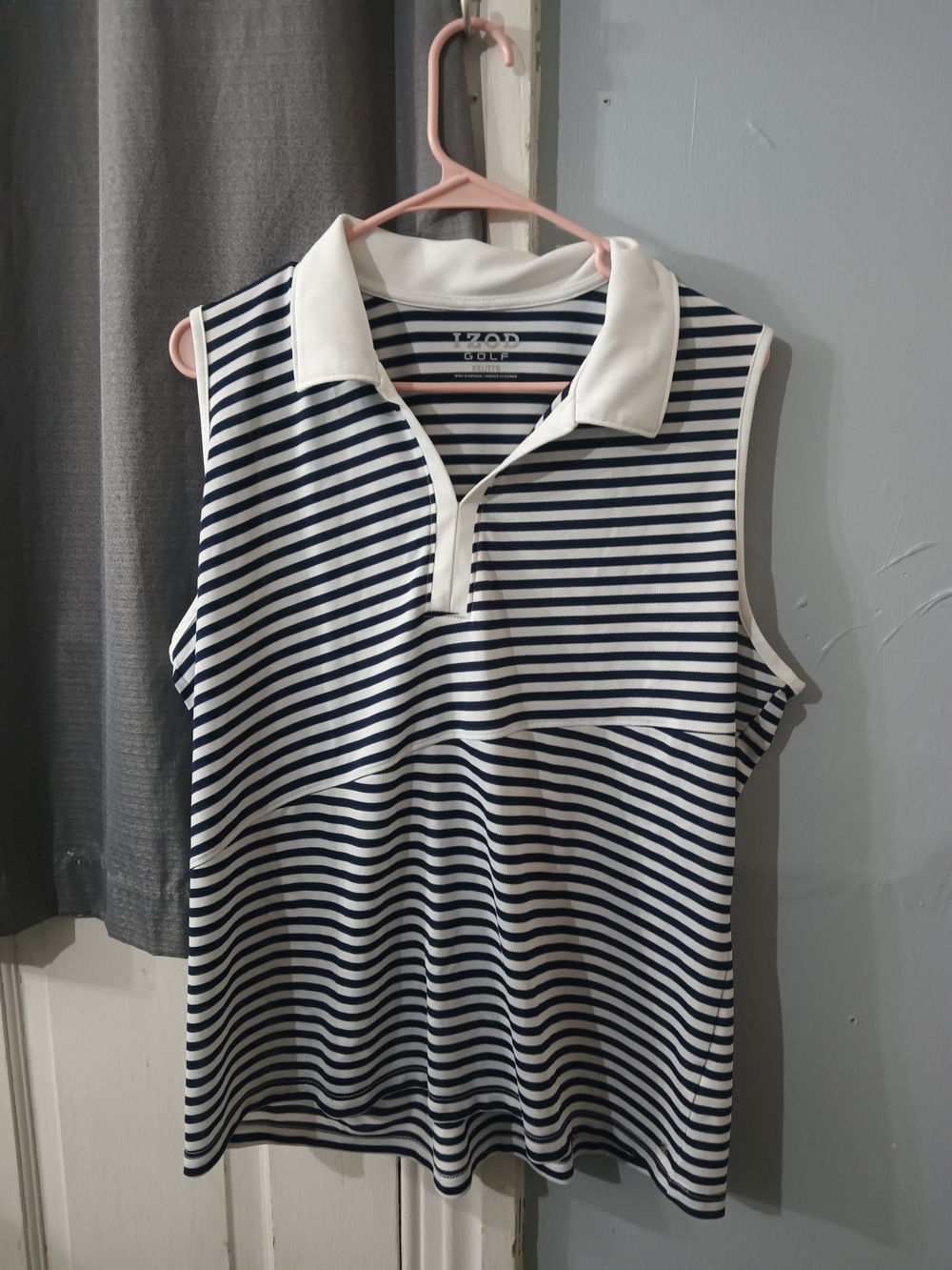 Izod Sleeveless Navy and White Striped Polo Dress